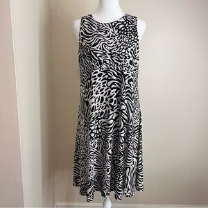 Anne Klein Monochrome Zebra Print Midi Dress